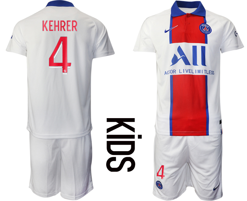 Youth 2020-2021 club Paris St German away #4 white Soccer Jerseys->paris st german jersey->Soccer Club Jersey
